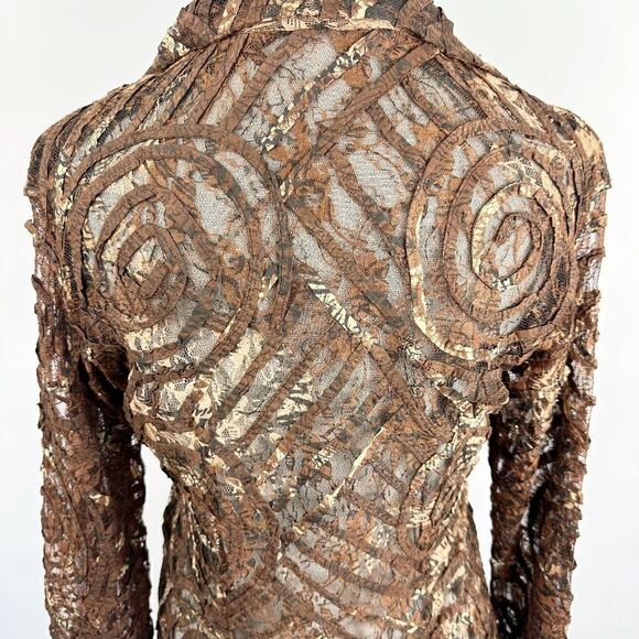 Parsley & Sage Brown Lace Jacket Artsy Swirl Burnout Art to Wear Boho Size S - Picture 6 of 11